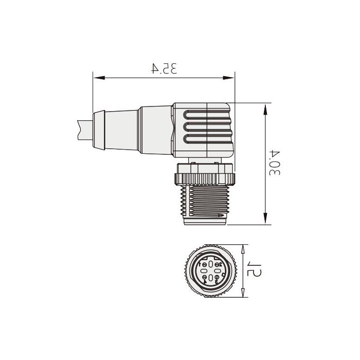 M12 4Pin D-coded、公头90°、单端预铸PVC非柔性电缆、带屏蔽、黄色护套、0C4538-XXX